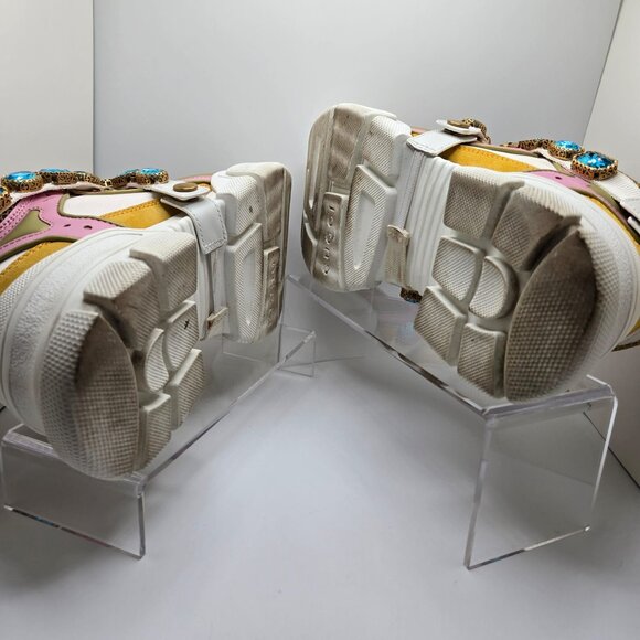 Gucci Journey Flashtrek Crystal Sneakers Jewel Chunky Sole Pink/Yellow/White - Picture 6 of 14